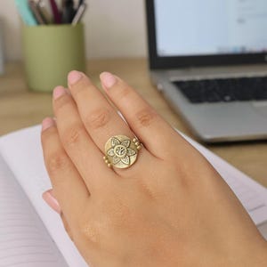 Gold Lotus Ring, Gold Mandala Ring, Brass Flower Ring, Boho Gold Ring, Antique Jewelry, Gift