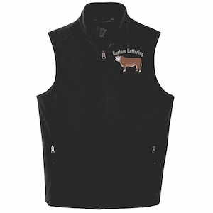 Hereford Beef Bull Farm Ranch Cattle Co.  Name Custom Embroidery Soft Shell Vest, Hereford Family Farm Logoed Vest  Show Judging Team Logoed