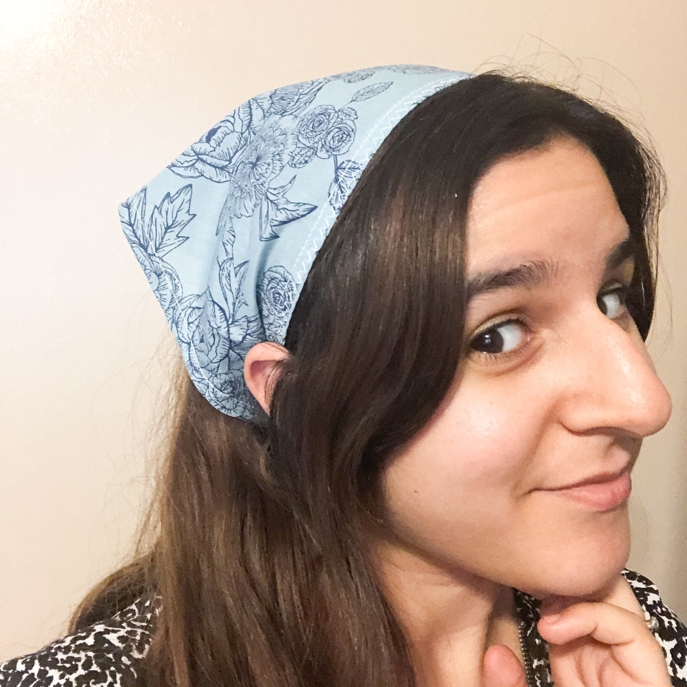 Blue Floral 90s Style Bandana Veil Retro Hair Accessory Etsy