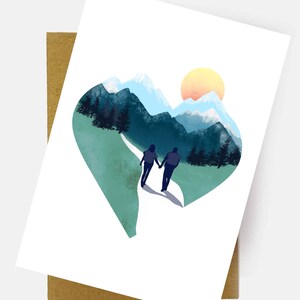 Love mountain card | Heart mountain Print | love you to the mountains and back | hiking valentine card | Wedding card | anniversary gift