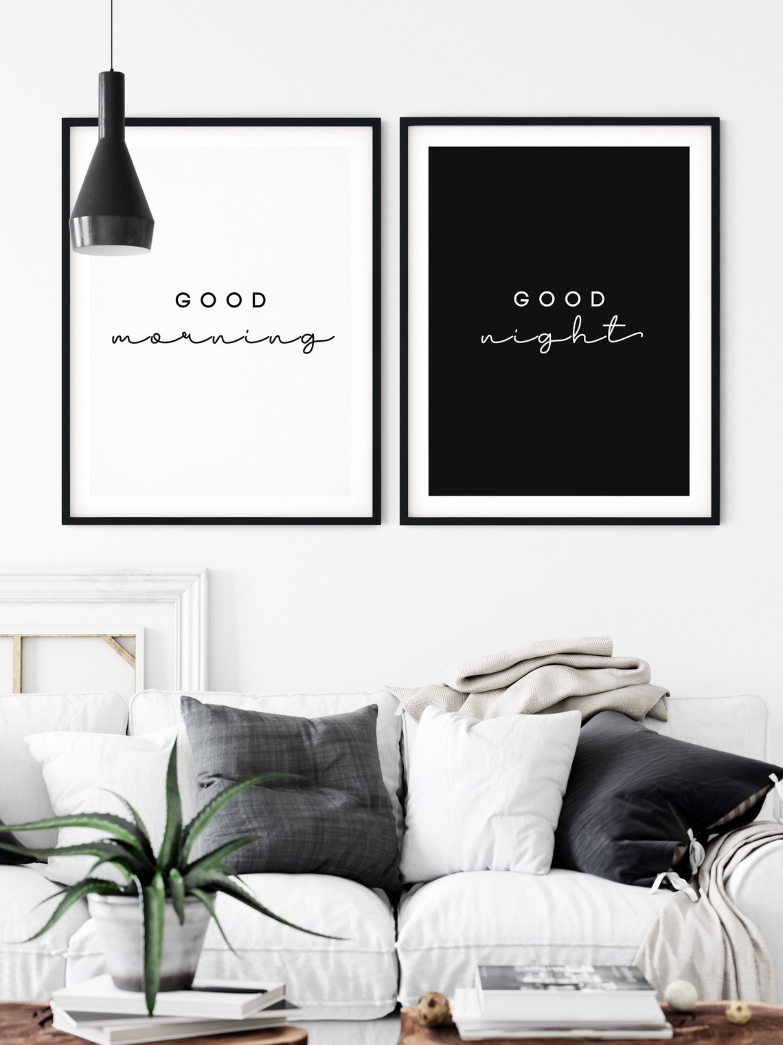 Good Morning Good Night Wall Art Bedroom PRINTABLE Wall Etsy