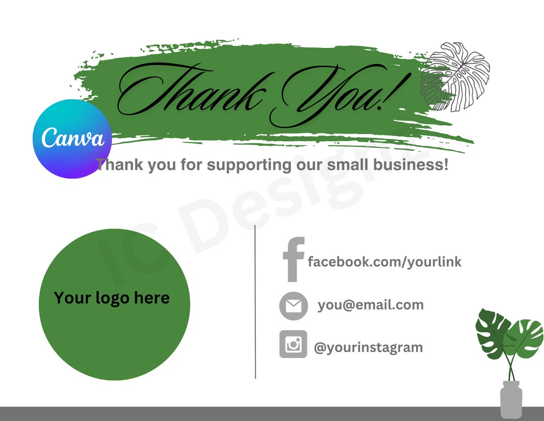 Monstera Thank You Card CANVA Template - Etsy