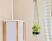Simple Minimalist Cement Hanging Planter with Green Jute yarn Matt Black Pattern
