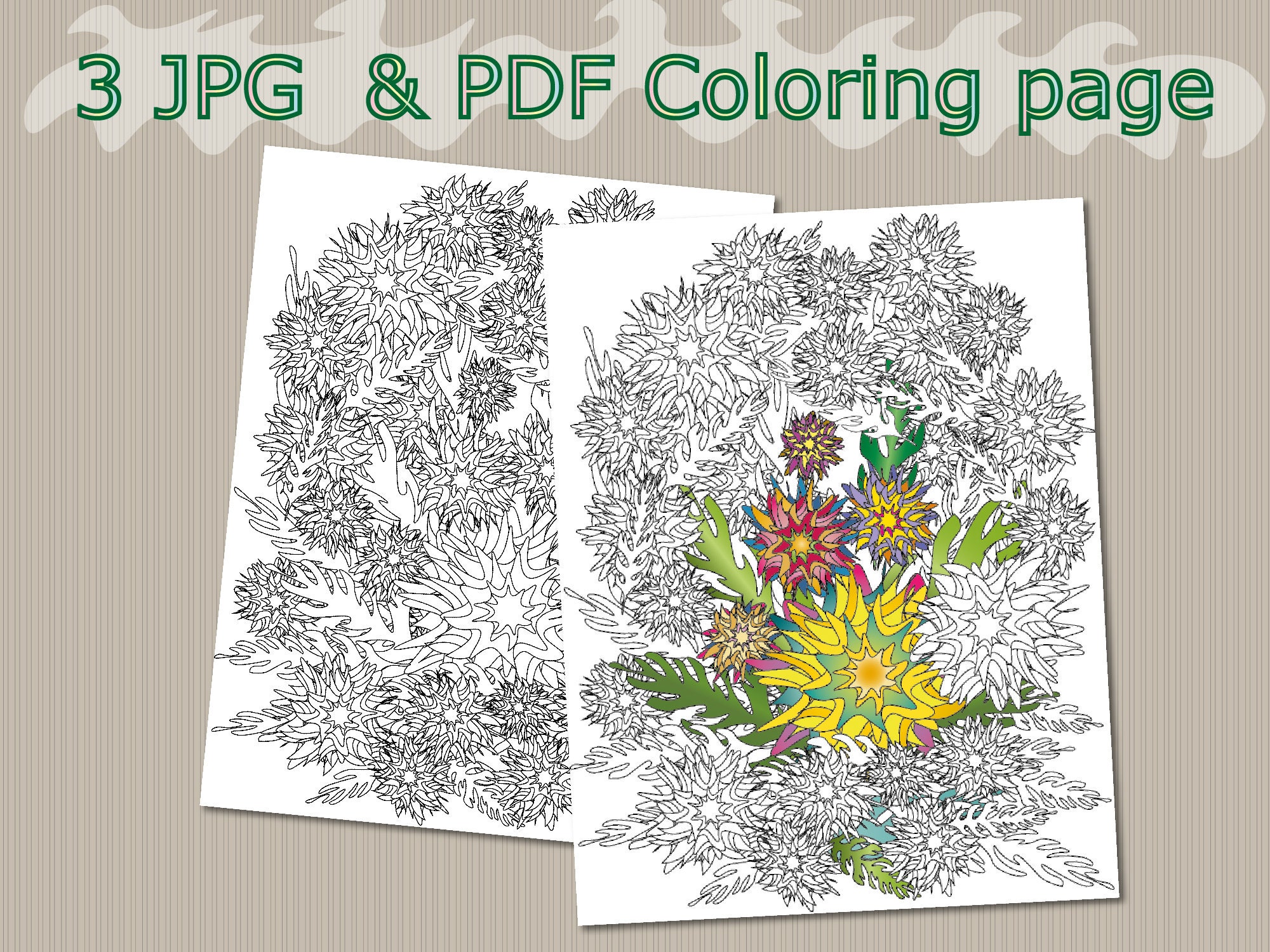 3 Adult Coloring Pages. PDF and JPG Digital Printable. - Etsy