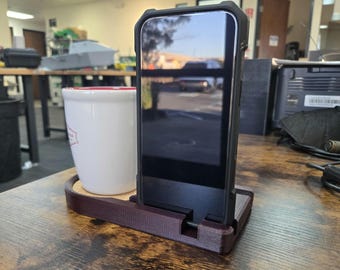 Unique 2-in-1 Phone Holder and Coffee Coaster Phone Holder: Perfect for Desk or Nightstand, Versatile, Stylish, and Sustainable Gift for Him
