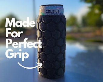 Stylish Textured Plastic Can Cooler, Durable Beverage Holder, Insulated Drink Sleeve, Slim Can Cooler, Beverage Cooler - Red Bull Slim Can