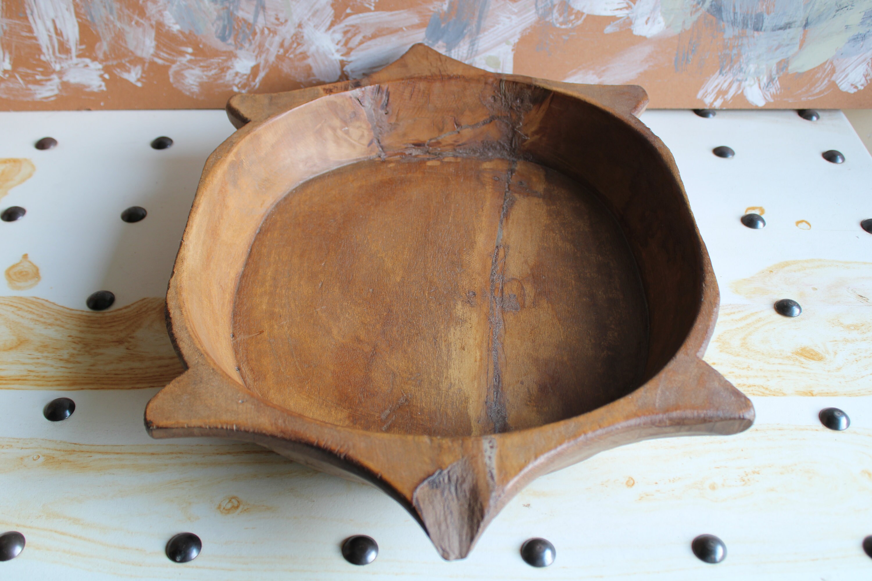 Large Antique Wooden Dough Kneading Parat Bowl Original Old Etsy