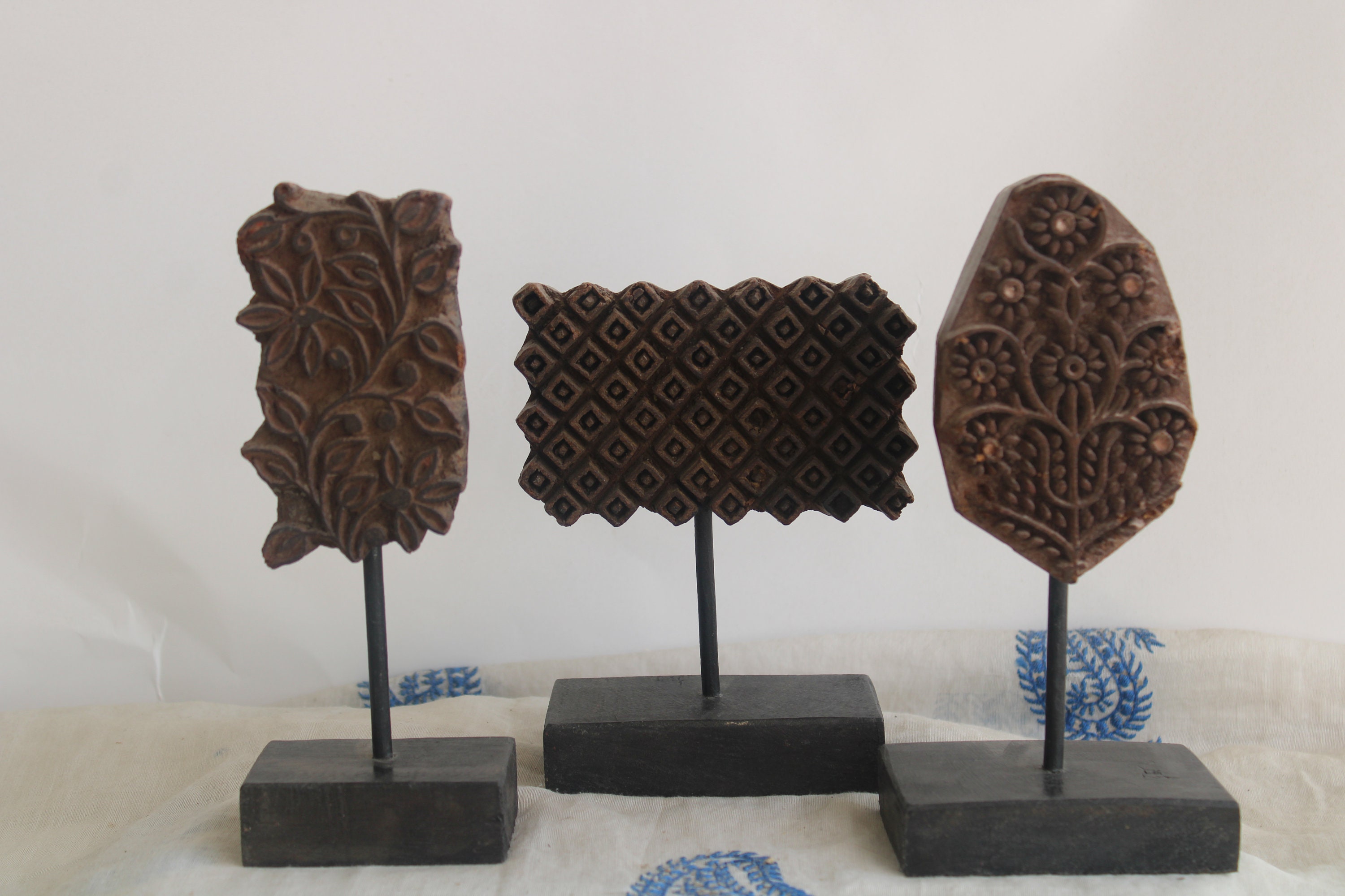 Antique Wooden Textile Printing Block Pair of 3 Original Old Etsy