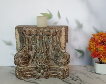 Vintage Rustic Jungle Wood Candle Stand Handcrafted Home Decor  Vintage Candle Stand