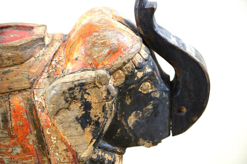 12 inches Tall 1800/'s Vintage Wooden Elephant Statue Handcrafted and Handpainted with Distress Rustic Finish for Home D\u00e9cor