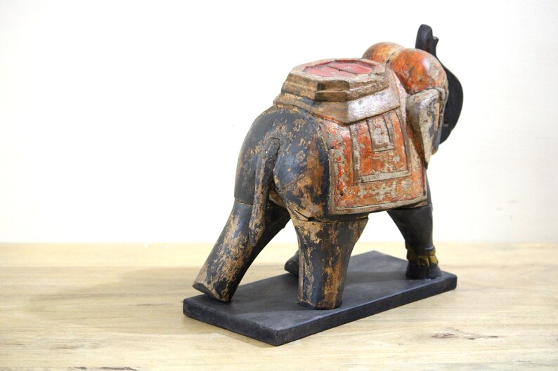 12 inches Tall 1800/'s Vintage Wooden Elephant Statue Handcrafted and Handpainted with Distress Rustic Finish for Home D\u00e9cor