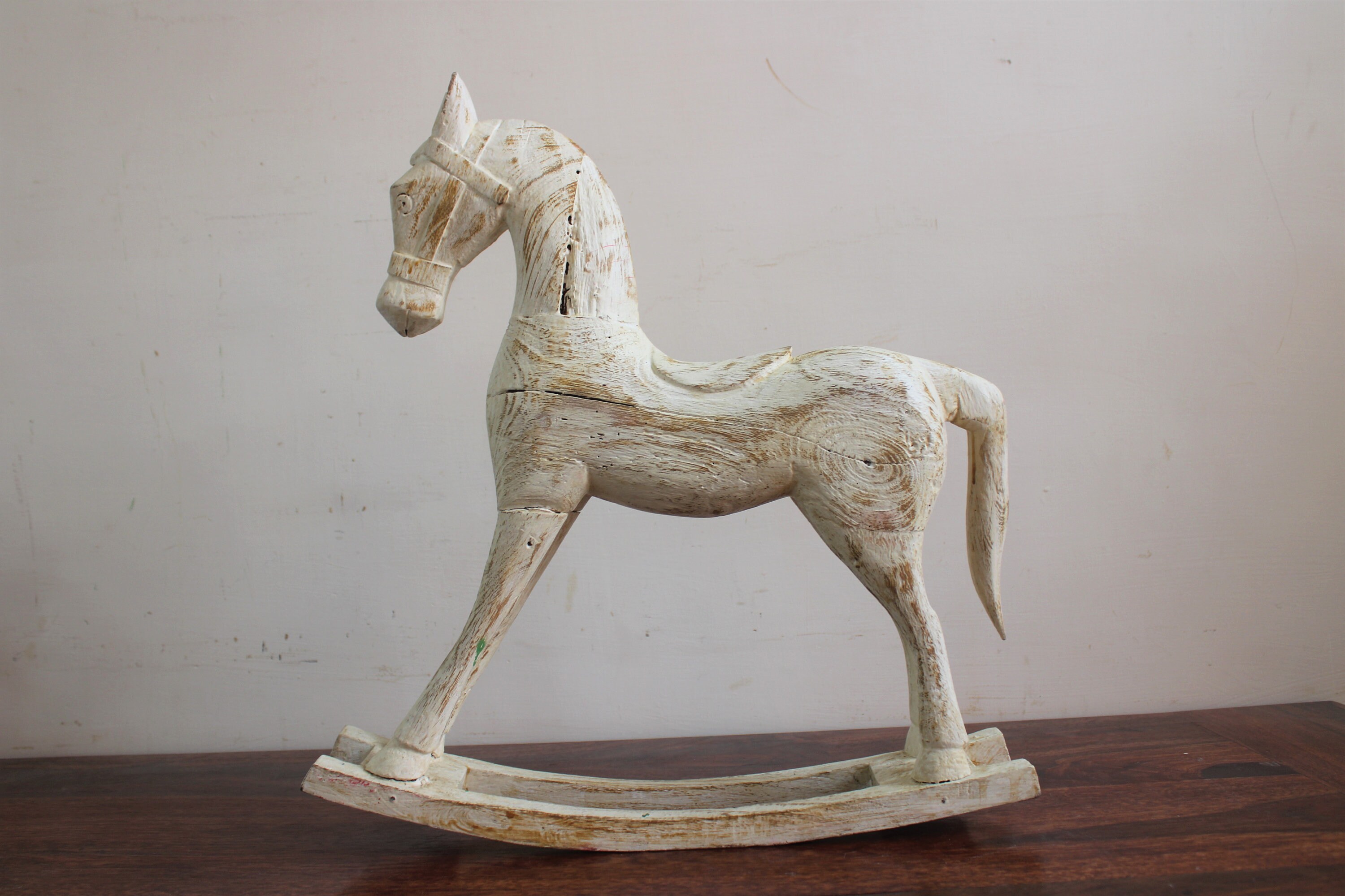1900's Vintage Reclaimed Wooden Rocking Horse Statue for a Etsy
