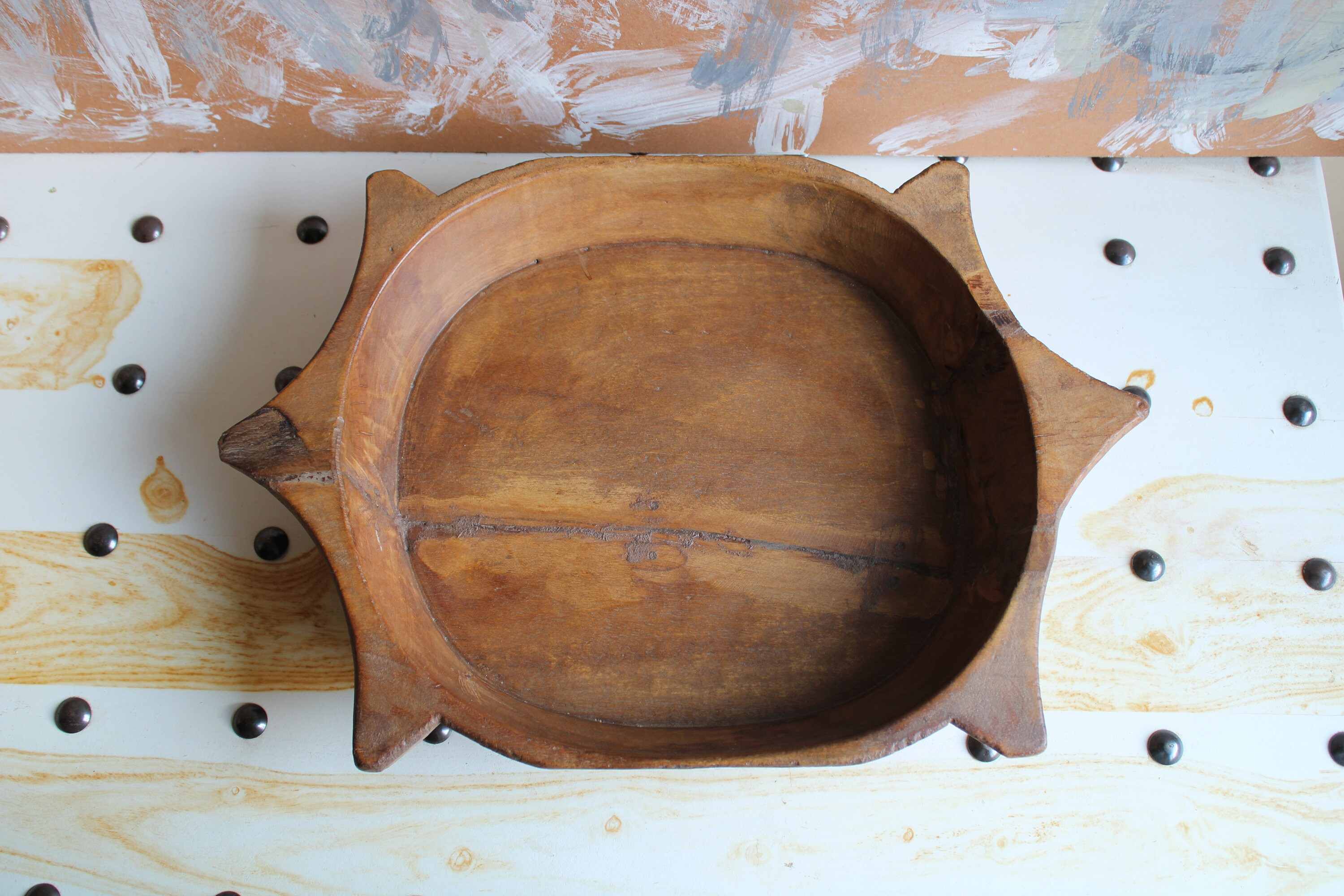 Large Antique Wooden Dough Kneading Parat Bowl Original Old Etsy