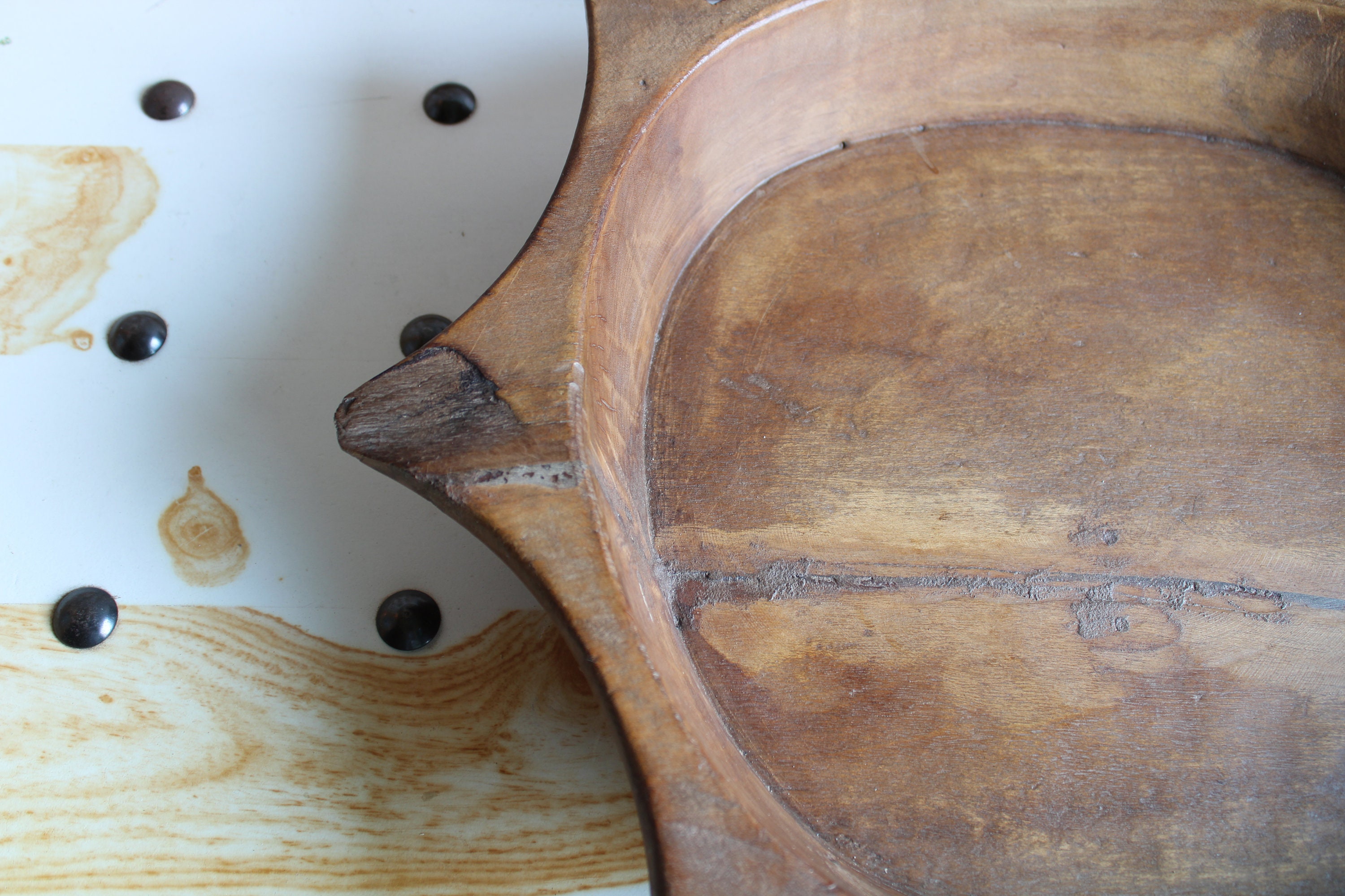 Large Antique Wooden Dough Kneading Parat Bowl Original Old Etsy