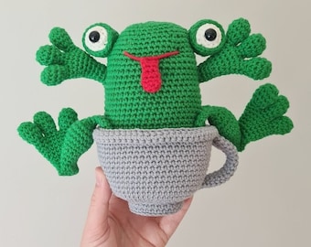 Frog in Tea Cup Amigurumi Crochet Pattern - Green Tea, But No Flies For Me - PDF file only - DIGITAL DOWNLOAD
