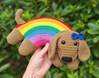 Rainbow Sausage Dog Crochet Pattern - Amigurumi Rainbow Puppy Dog Pattern - Rainbow Smooch Pooch Pattern - PDF file only - DIGITAL DOWNLOAD