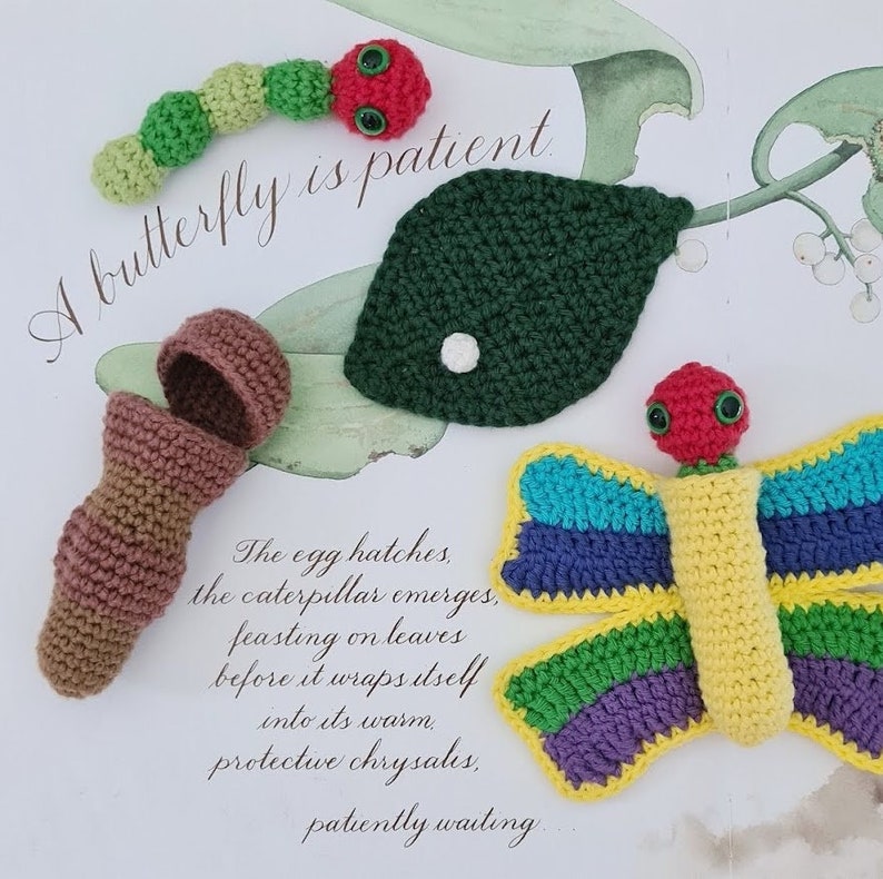 Butterfly Lifecycle Crochet Pattern Amigurumi pattern includes butterfly caterpillar leaf and cocoon PDF file only DIGITAL DOWNLOAD image 7
