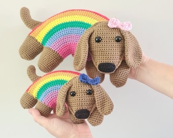 Crochet Amigurumi Pattern Bundle - Includes MINI and Original Size for the Rainbow Smooch Pooch Sausage Dog - PDF file only DIGITAL download