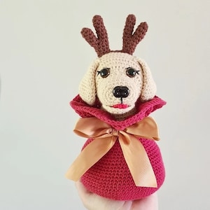 メリー ウーフマス サンタの袋に入った子犬 - あみぐるみ編み図 - クリスマス編み図
