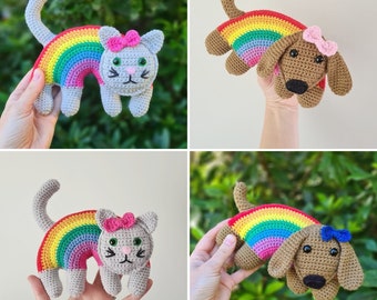 Crochet Amigurumi Pattern Bundle - Includes MINI Rainbow Smooch Pooch dog and Mini Rainbow Cuddle Kitty Cat - PDF file only DIGITAL download