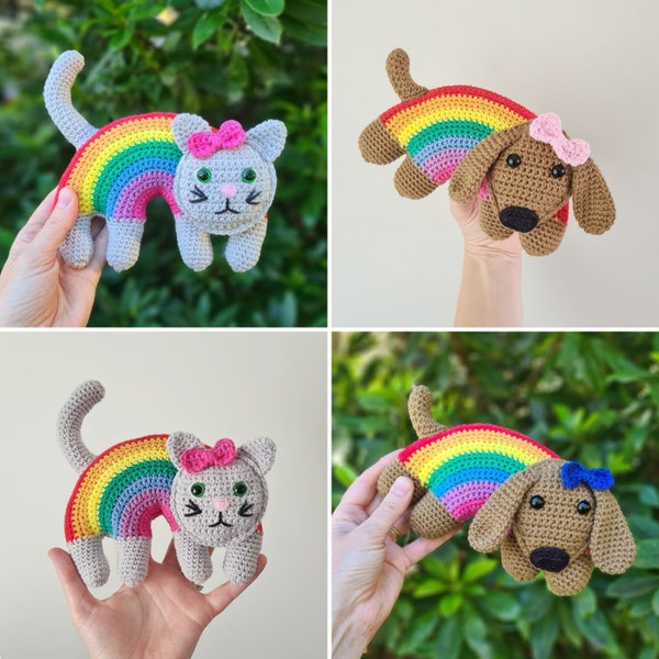 Crochet Amigurumi Pattern Bundle - Includes MINI Rainbow Smooch Pooch dog and Mini Rainbow Cuddle Kitty Cat - PDF file only DIGITAL download