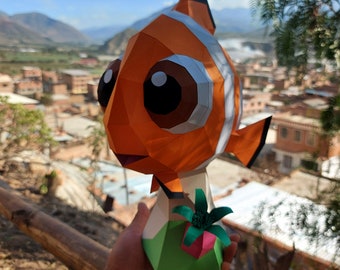 Baby Nemo Papercraft Template, Low Poly DIY Sculpture (PDF, SVG, Studio3)