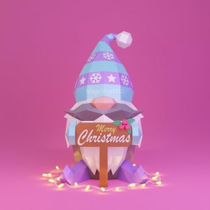 Gnomo Collection (2), Gnomo Papercraft, Home Decor, Low Poly, Christmas Decoration, Merry Christmas, Template, SVG - DXF,  Christmas Gift.