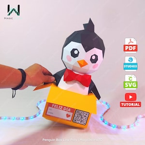Penguin Box Papercraft, Pdf Template, Paper Sculpture Penguin, Low Poly, DIY Origami, Files SVG (Cricut) - Studio3 (Silhouette), Gift.
