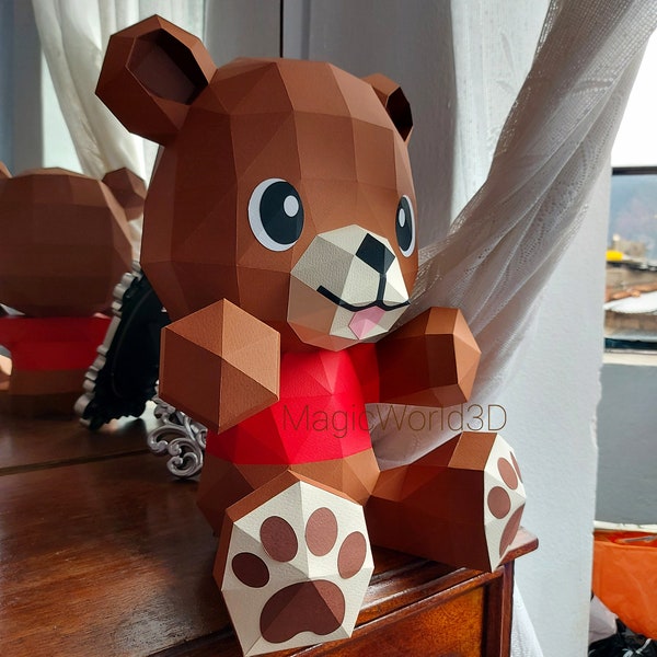 Cute Bear, Template, DIY, Teddy bear, Paper Sculpture, Home Gift Box, 3D, Baby Shower, Valentin.