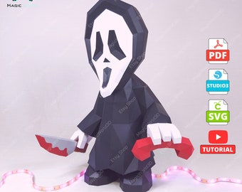 Ghostface Scream Papercraft, Plantilla Pdf, Grito de escultura de papel, Low Poly, Bricolaje, Archivos SVG (Cricut) - Studio3 (Silueta), Regalo.