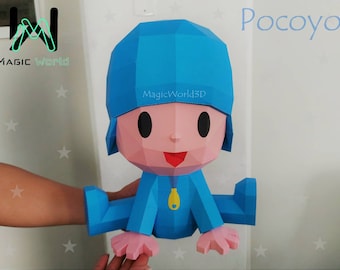 Pocoyo Papercraft, Plantilla PDF, DIY, Origami, Imprimible, Patrón, Pepakura, 3D Pocoyo, Escultura de papel, Low poli, Pocoyo.