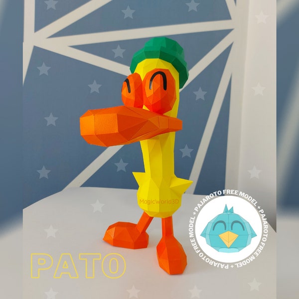 Pato Papercraft + Pajaroto GRATUIT, Modèle PDF, DIY, Imprimable, Motif, Pato Pocoyo 3D, Sculpture en papier, Low poly, Pocoyo.
