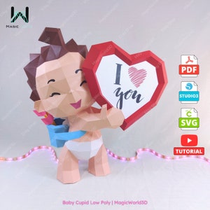 Rzeźba z papieru Cupid Baby, szablon w formacie PDF, papierowa rzeźba Cupid Baby, Low Poly, DIY, pliki SVG (Cricut) - Studio3 (sylwetka), prezent.