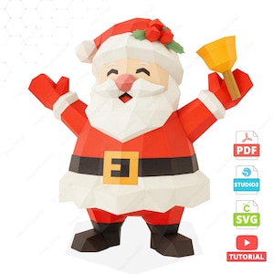 Santa Claus Papercraft Template, Low Poly DIY Sculpture (PDF, SVG, Studio3)