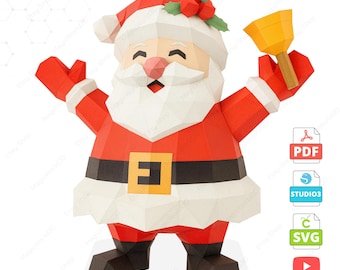 Santa Claus Papercraft Template, Low Poly DIY Sculpture (PDF, SVG, Studio3)