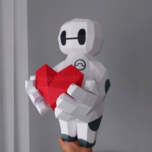 Baymax Love, San valentín, low poly, Plantilla PDF, DIY, Decoración del hogar, papercraft, Decoración de interior, escultura.