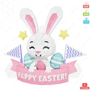 Easter Bunny Papercraft, Pdf Template, Paper Sculpture, Low Poly, DIY, Files SVG (Cricut) - Studio3 (Silhouette), Gift.