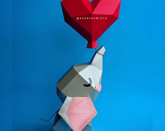 Love Elephant Papercraft Template, Low Poly DIY Sculpture (PDF, SVG, Studio3)