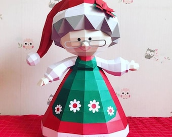 Señora claus, papercraft señora claus, papercraft navidad, Mamá Noel, decoración navideña, Mamanuela, regalo de navidad, decoración del hogar, manualidad DIY.