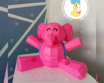 Elly Papercraft + Valentina GRATIS, Plantilla PDF, DIY, Origami, Imprimible, Patrón, 3D Elly Pocoyo, Escultura de papel, Low poly, Pocoyo.