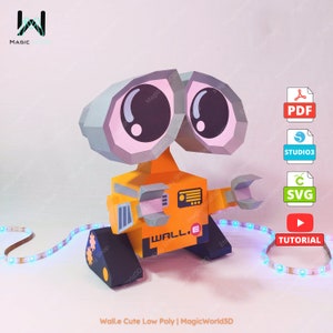 Cute Wall.e Papercraft, Plantilla Pdf, Escultura de papel Wall.e, Low Poly, Origami DIY, Archivos SVG (Cricut) - Studio3 (Silueta), Regalo.