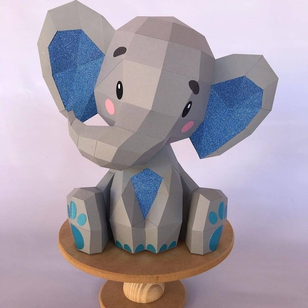 Éléphant mignon, Elefante Tierno, bricolage, décoration d'intérieur, éléphant low poly, animaux créatifs en papier, éléphanteau, modèle, créations en papier, baby shower.