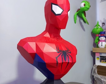 Plantilla de papel de busto de Spiderman, escultura DIY de baja poligonización (PDF, SVG, Studio3)