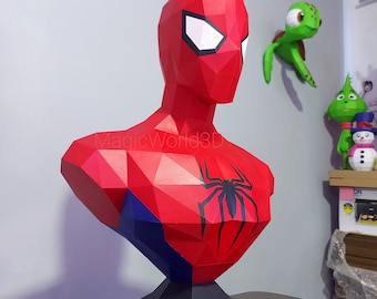 Spiderman Busto, Spiderman Low Poly, Papercraft, Plantilla PDF, Modelo de papel, Escultura, Puzzle 3D, Modelo poligonal.