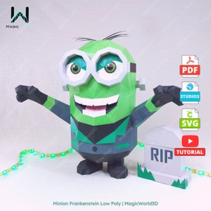 Minion Frankenstein Papercraft, Pdf Template, Paper Sculpture Frankenstein, Low Poly, DIY, Files SVG (Cricut) - Studio3 (Silhouette), Gift.