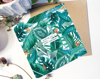 Tropical Leaves | Happy Birthday | Greetings Card | Tropical Pattern