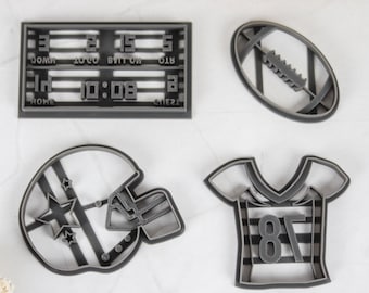 Football Cookie Cutter Set: Helmet, Jersey, Scoreboard, Ball - 4 Piece