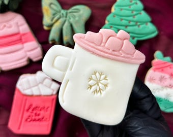 Taza de chocolate caliente con cortador de galletas de malvavisco / cortador de fondant para galletas de vacaciones de invierno / horneado acogedor