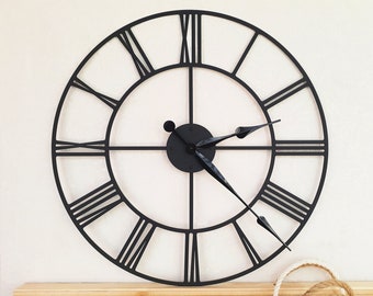 Wall clock, Metal watch, Big clock, Wall clock unique, Black metal wall clock, Wall & deco, Roman numerals