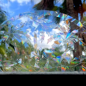 Rainbow Tropical Palms and Hibiscus Vinyl Window Cling Sun Catcher
